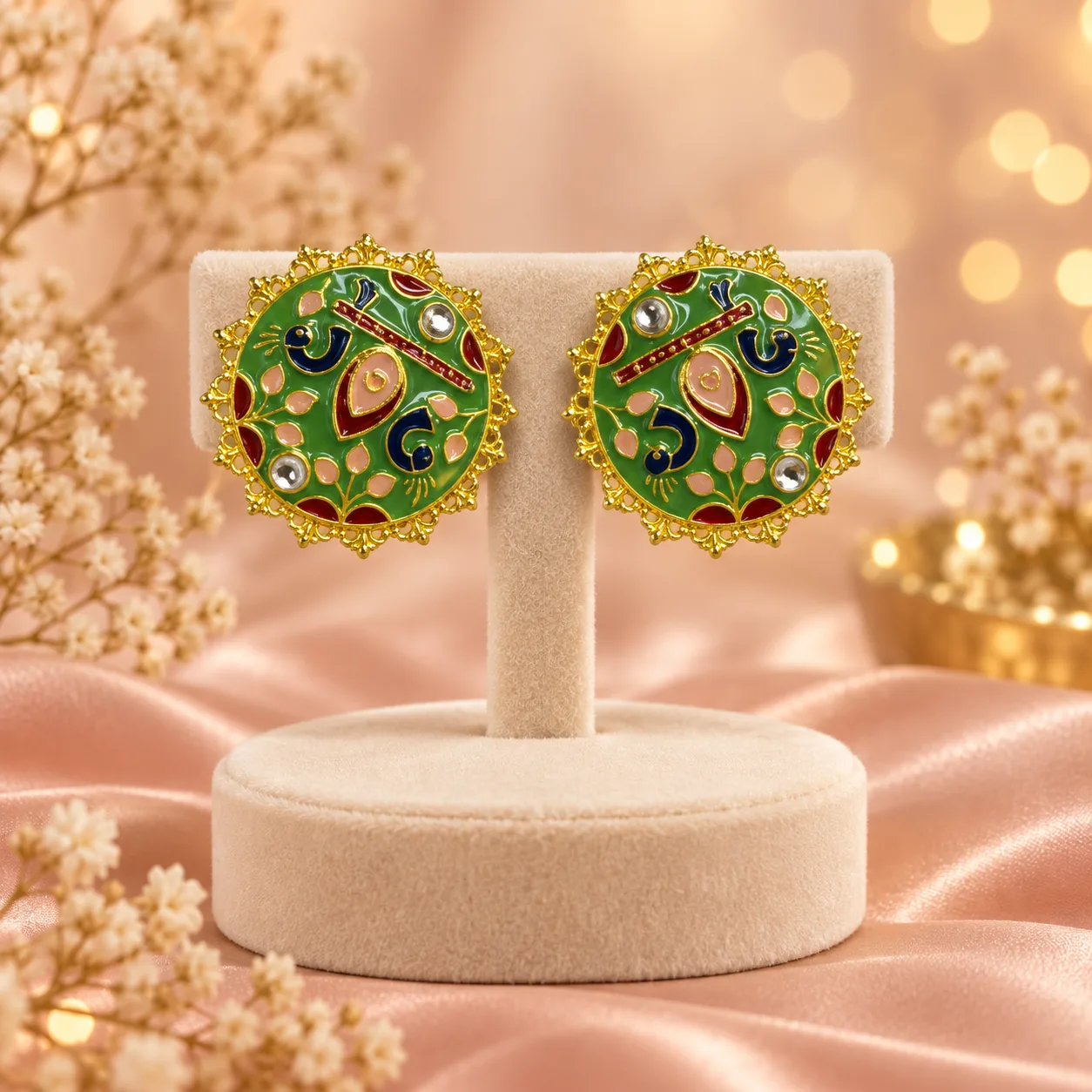 Round Enamel Bird Stud Earrings