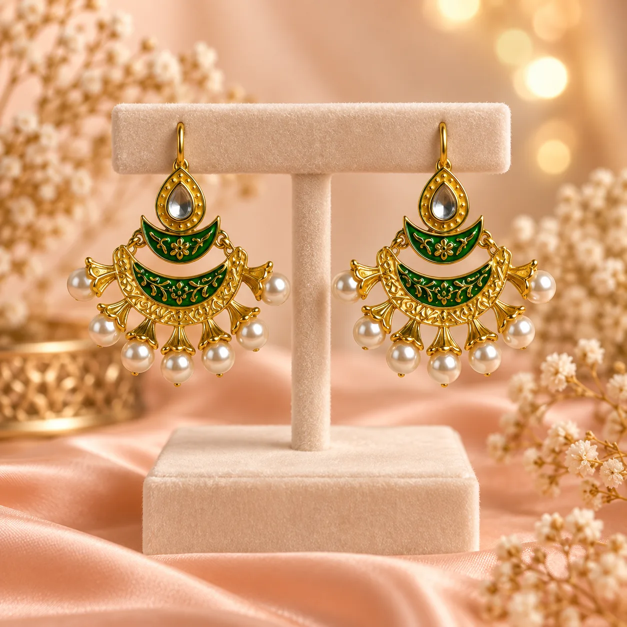 Enamel Pearl Chandelier Earrings Colour option 2