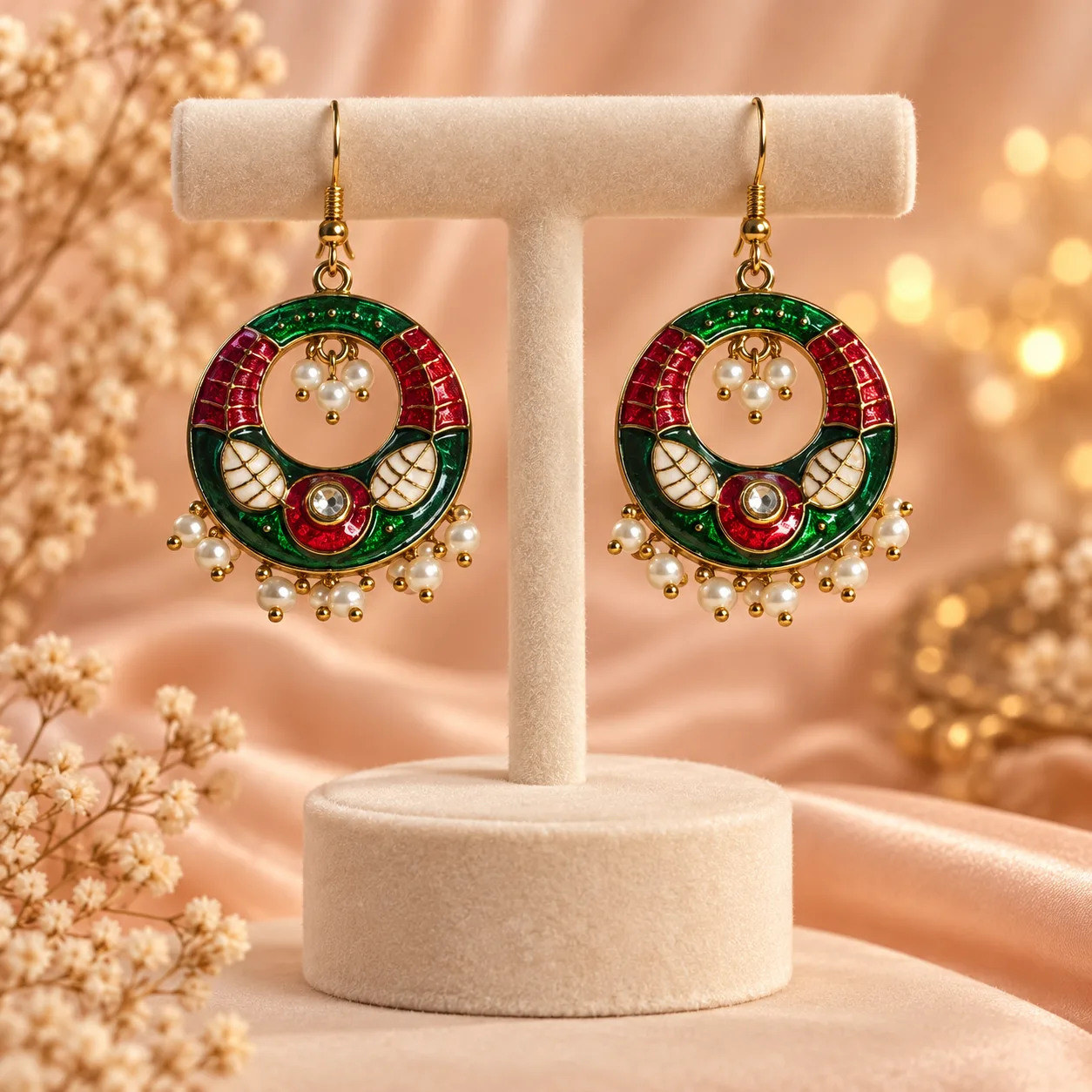 Enamel Pearl Hoop Earrings