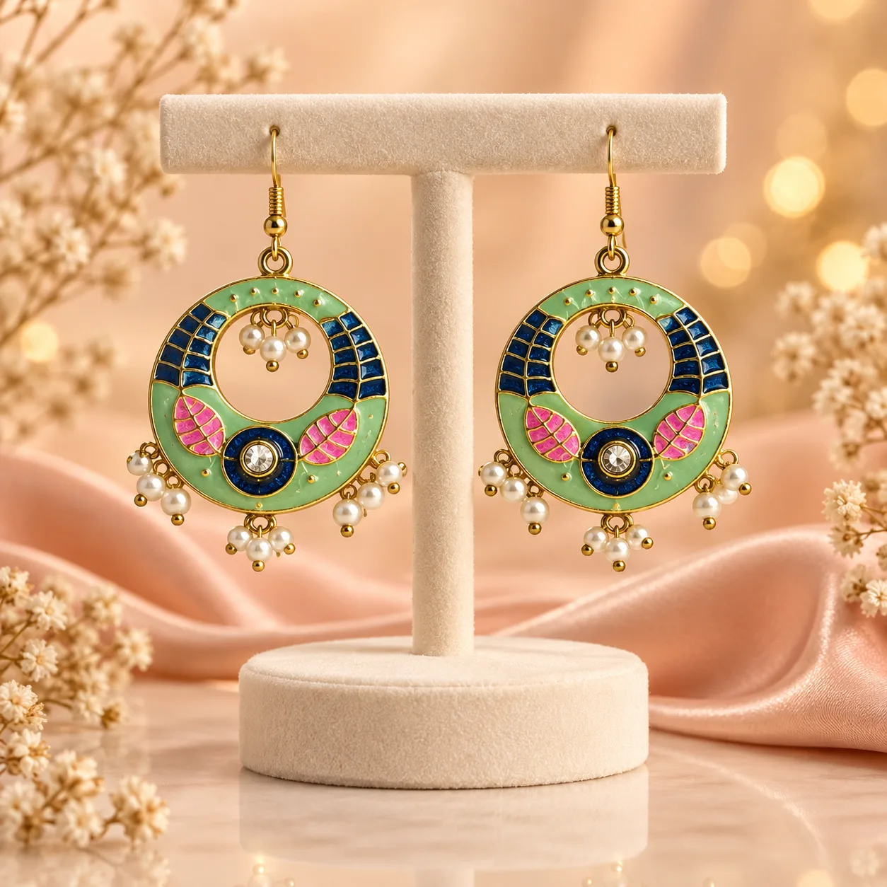 Enamel Pearl Hoop Earrings Colour option 2