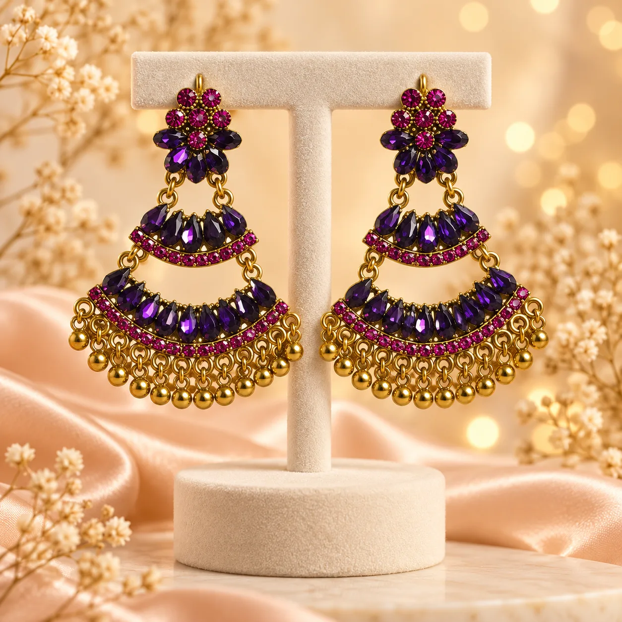 Purple Crystal Chandelier Earrings