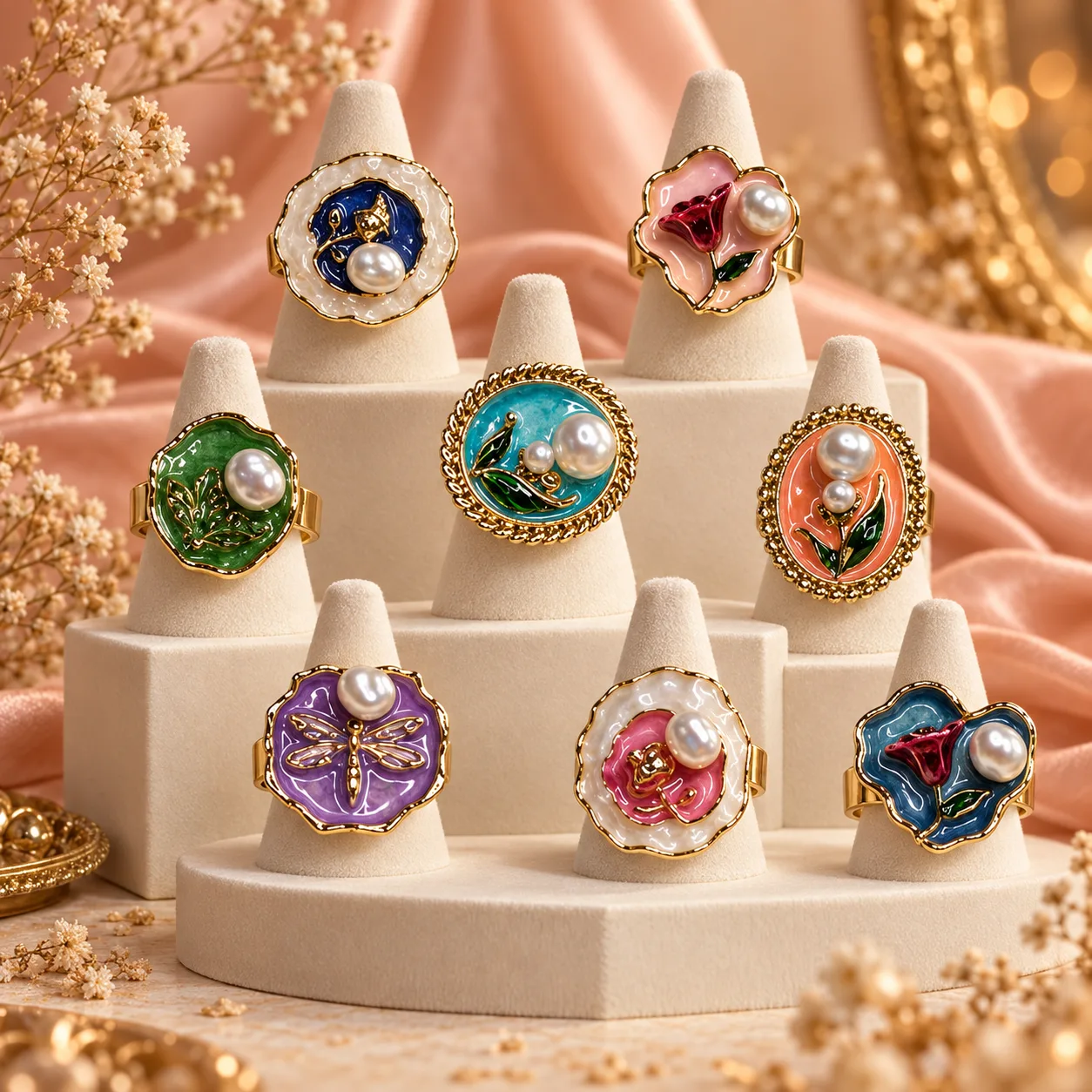 Enamel Pearl Statement Ring Ring collection