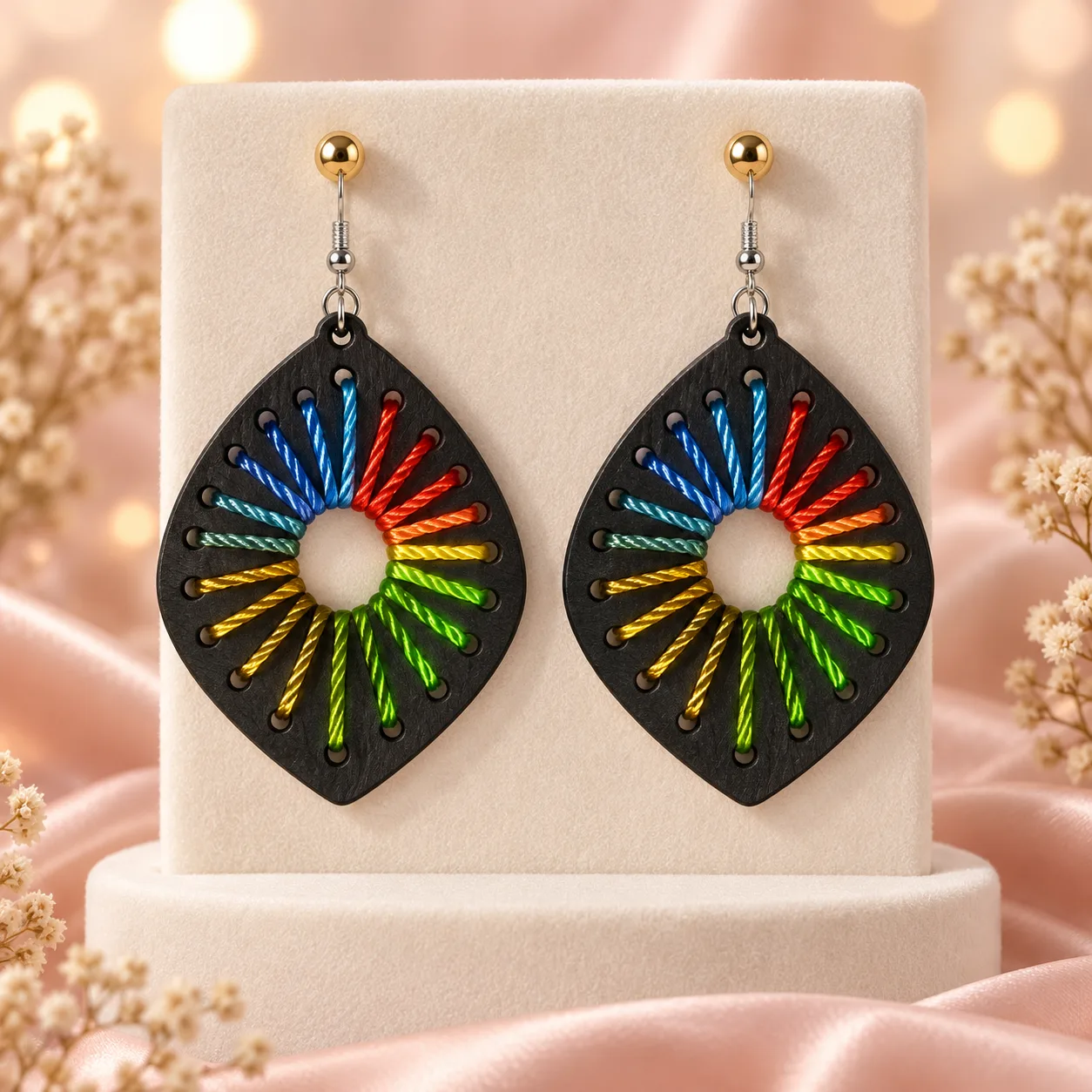 Thread Woven Leaf Drop Earrings
