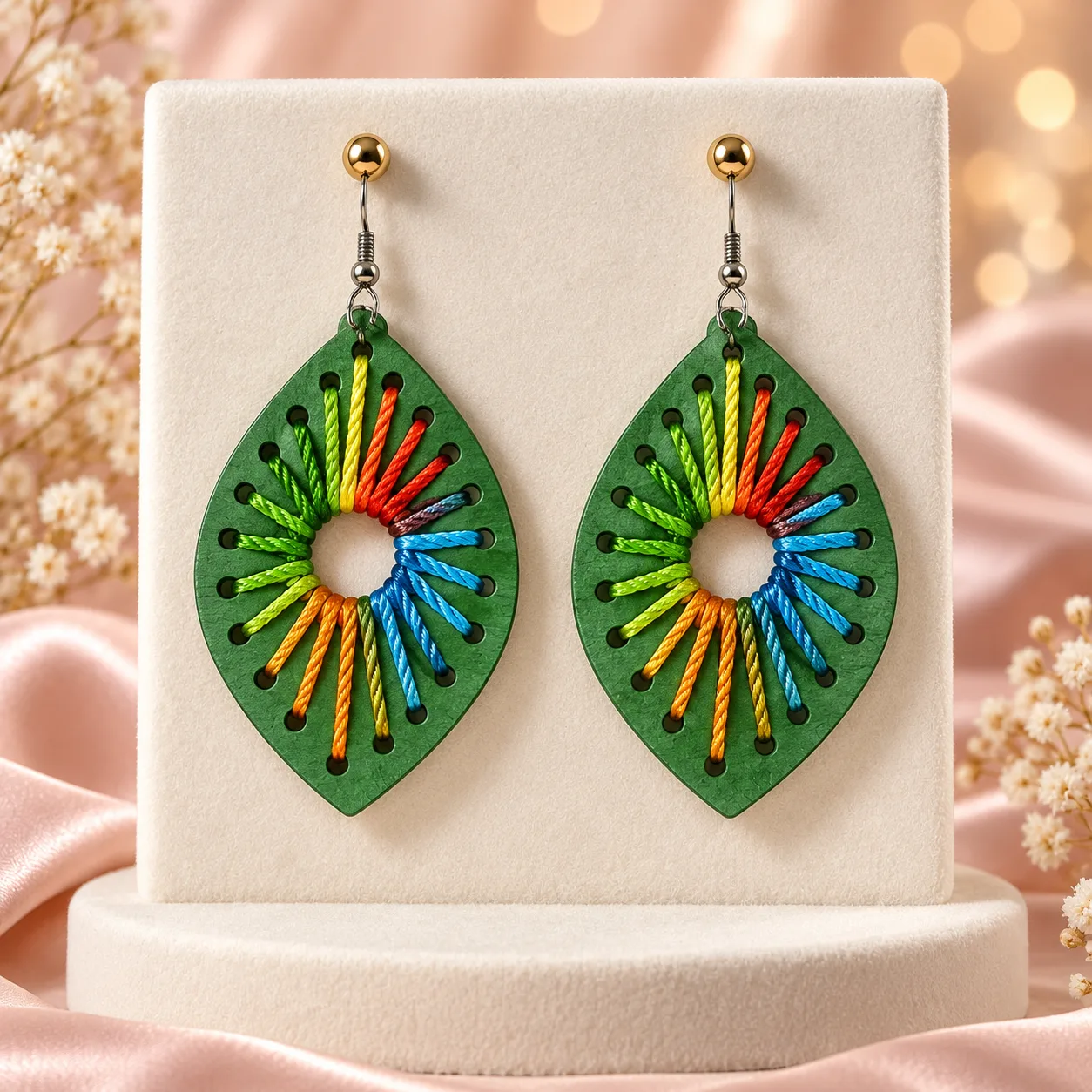 Thread Woven Leaf Drop Earrings Colour option 3