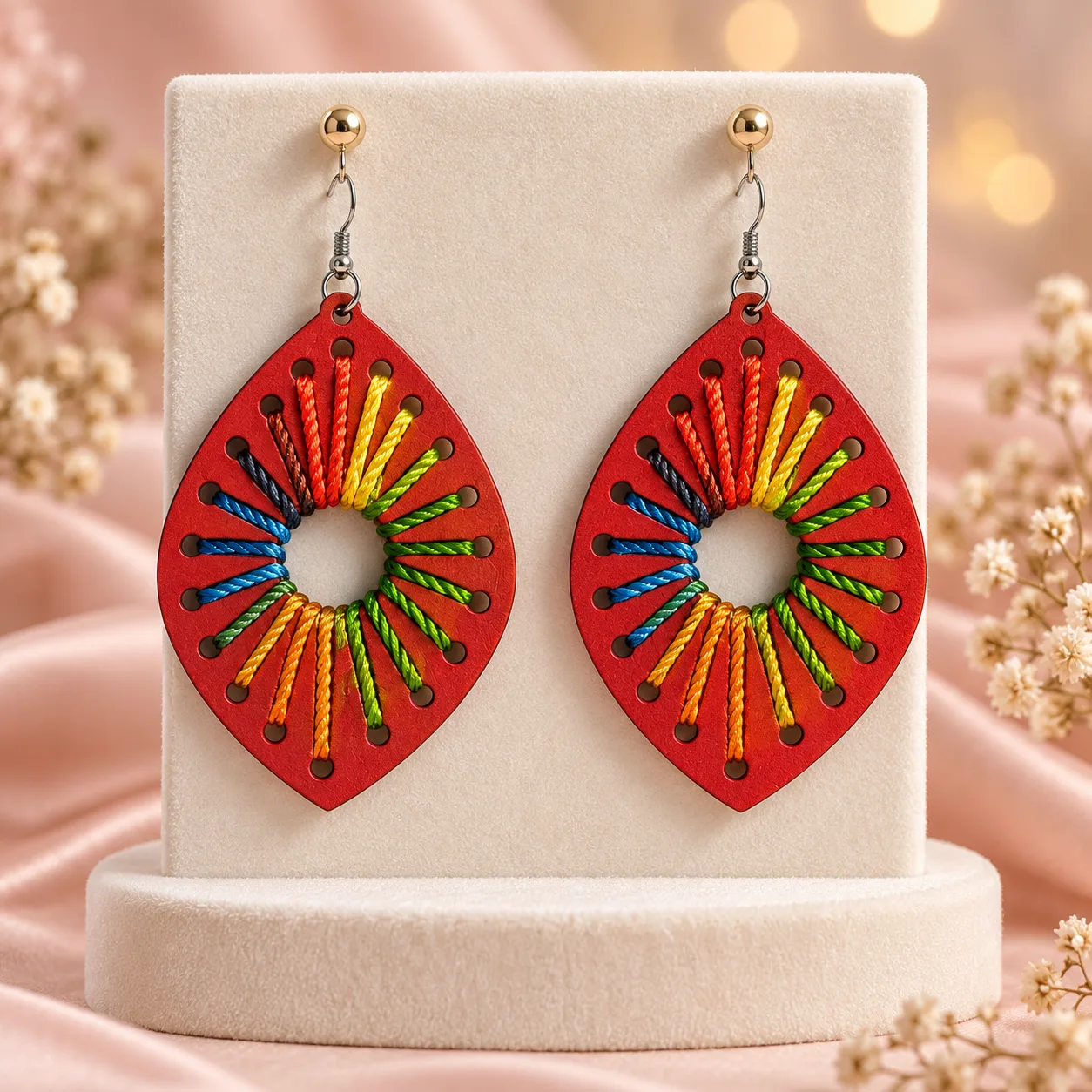 Thread Woven Leaf Drop Earrings Colour option 4