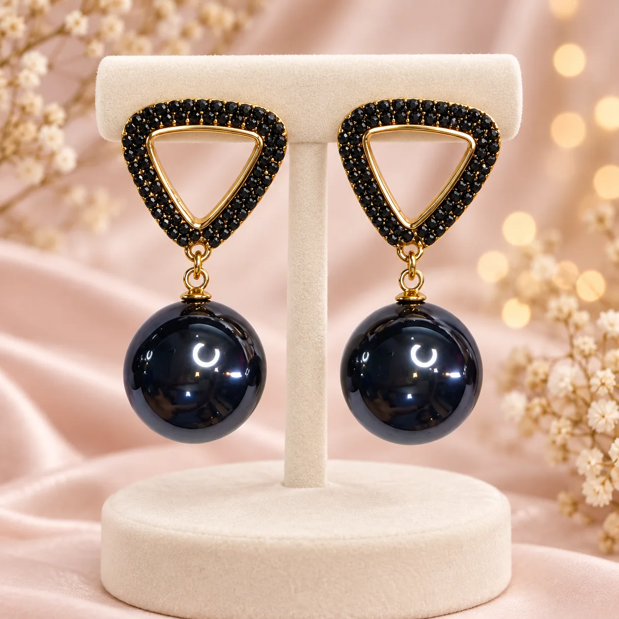 Triangle Pearl Drop Earrings