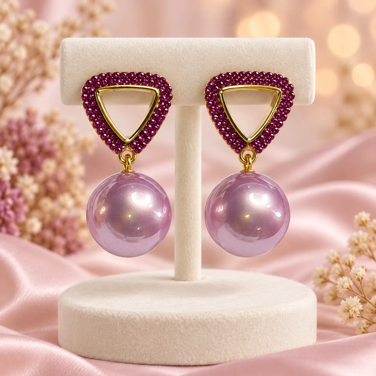Triangle Pearl Drop Earrings Colour option 3