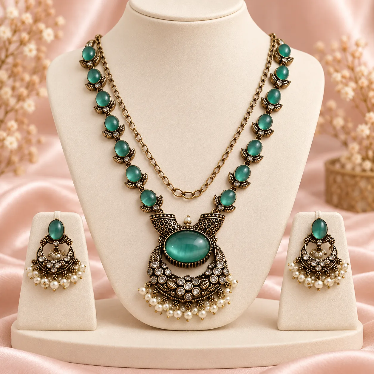 Antique Jhumka Necklace Set Colour option 2