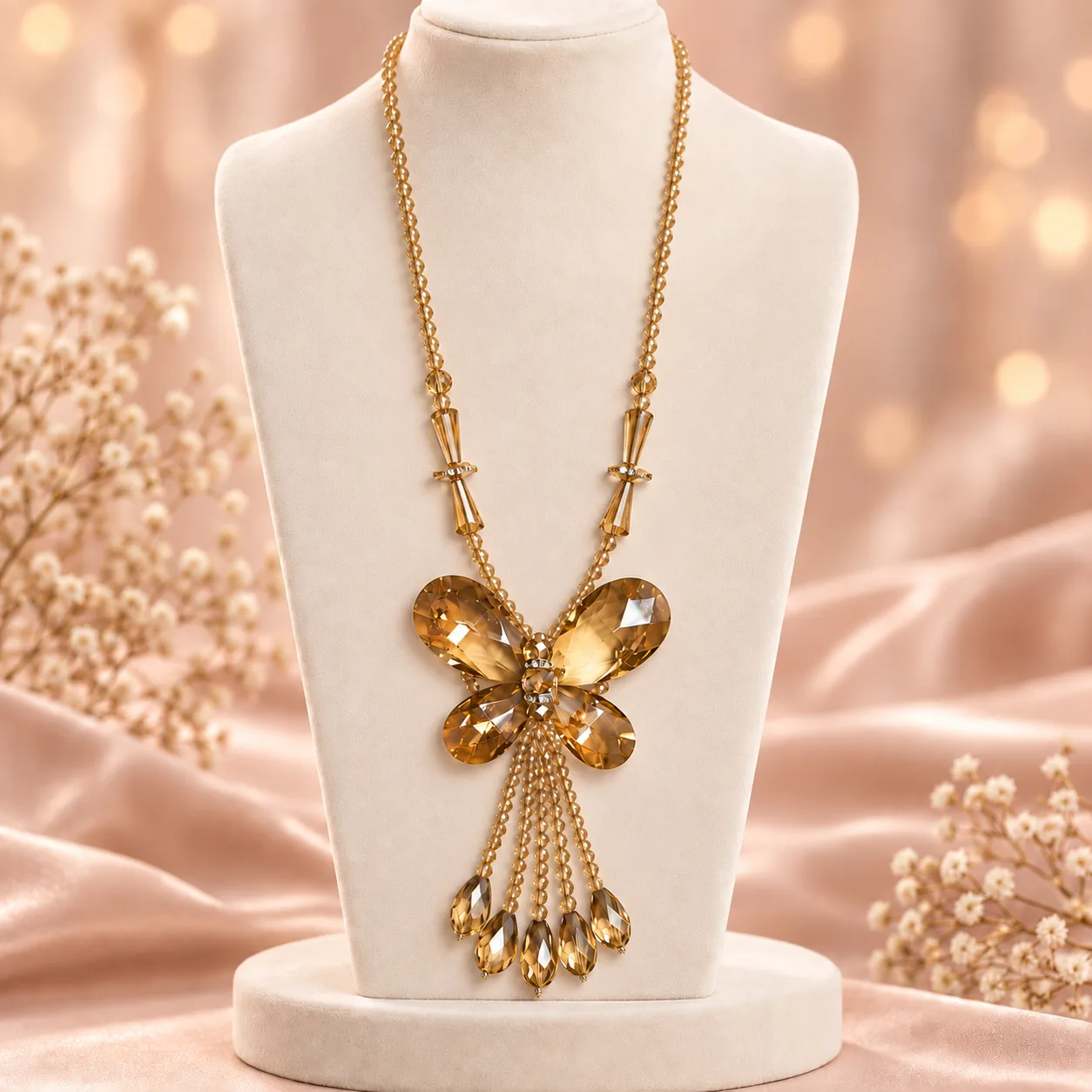 Butterfly Crystal Tassel Necklace