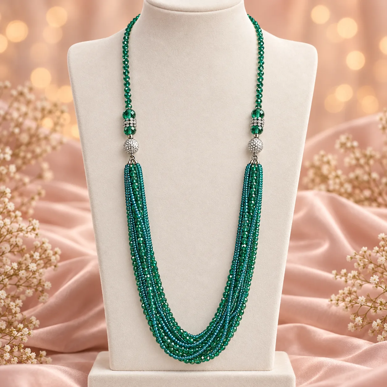 Emerald Teal Multistrand Necklace