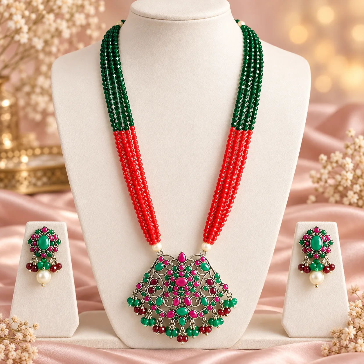 Floral Beaded Necklace Set