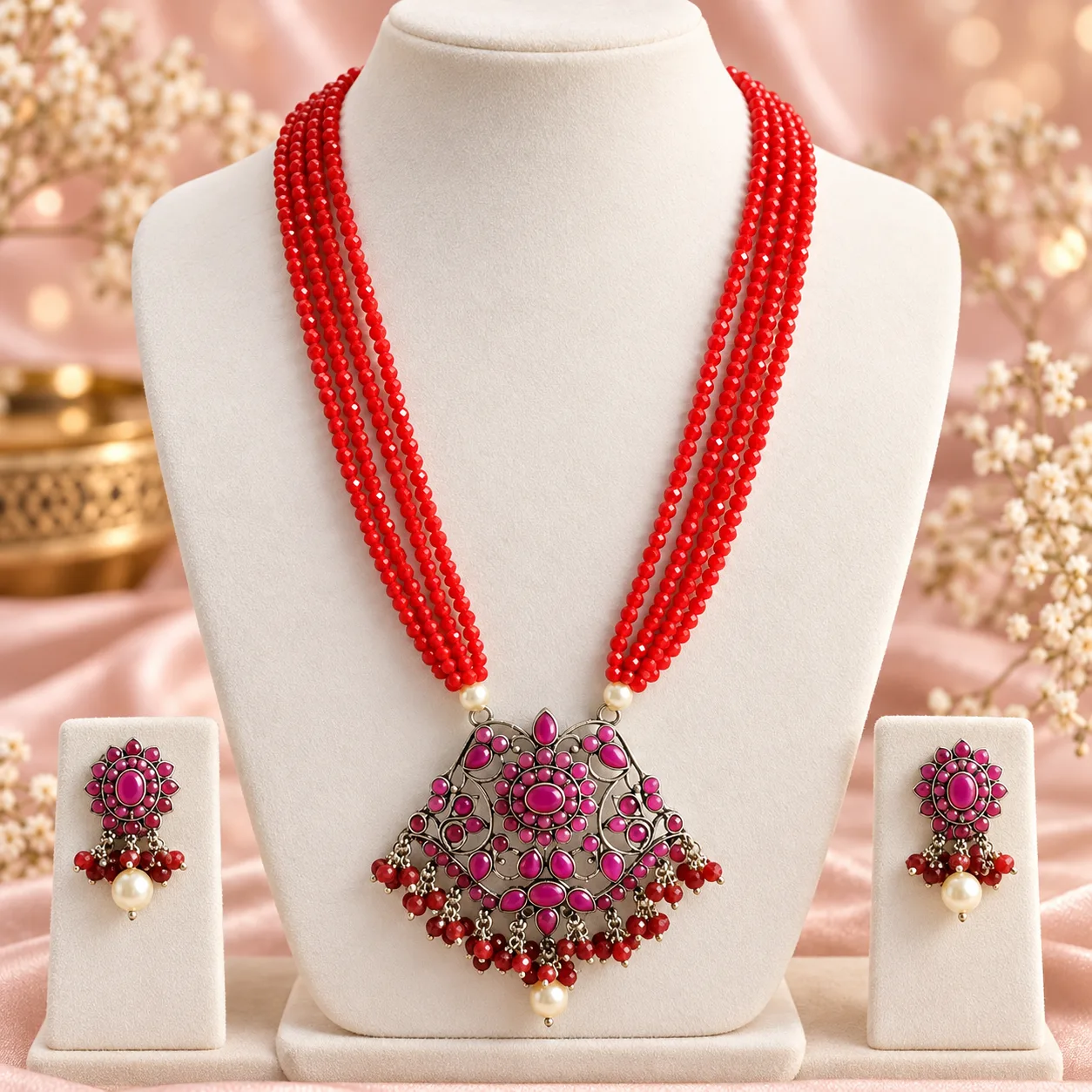 Floral Beaded Necklace Set Colour option 2
