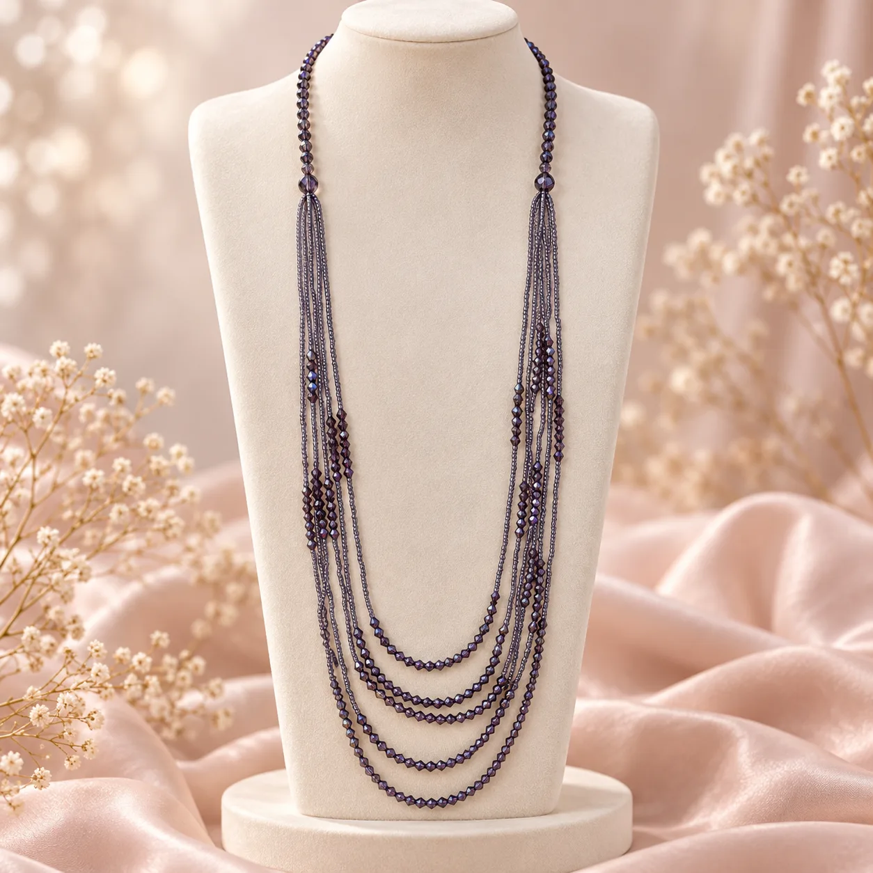 Smoky Violet Multistrand Necklace